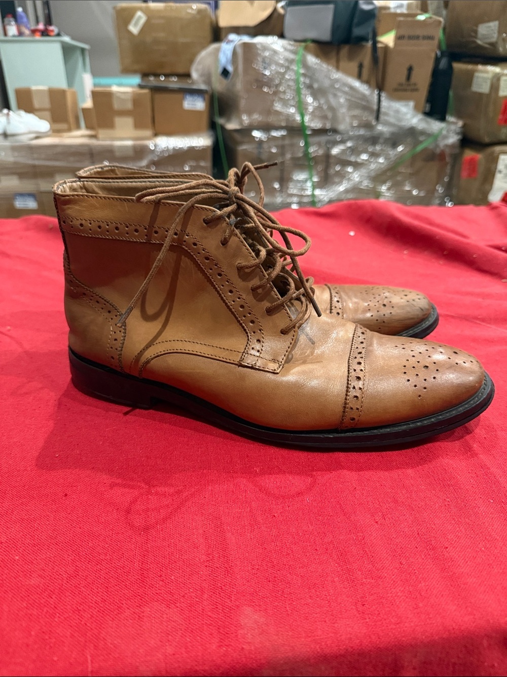 Men's Tan Leather Chukka Brogue Boots